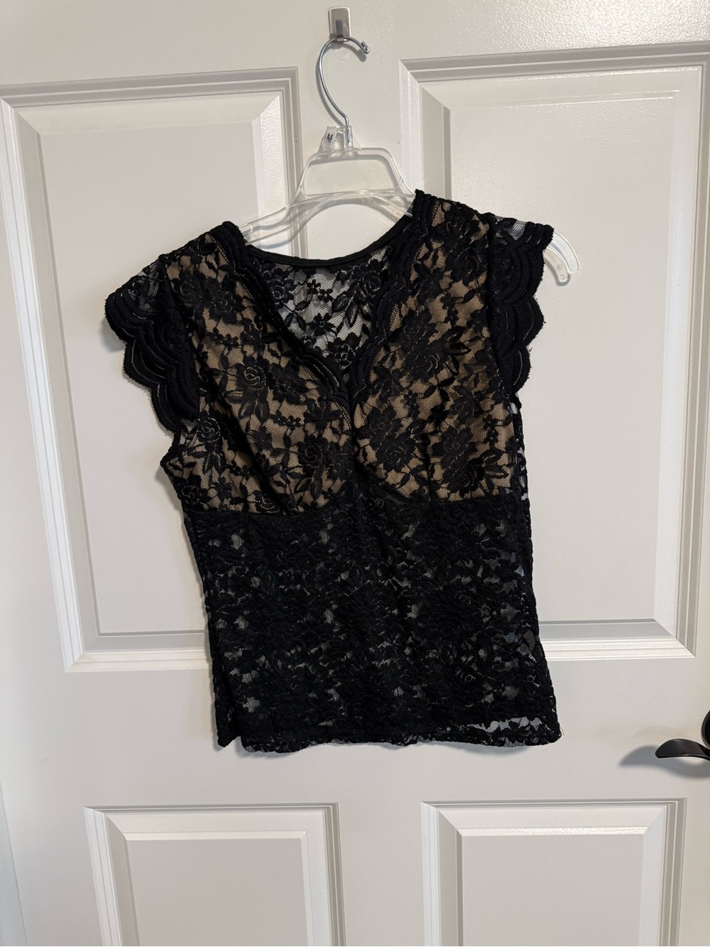 Black Lace Cap Sleeve Women's Top